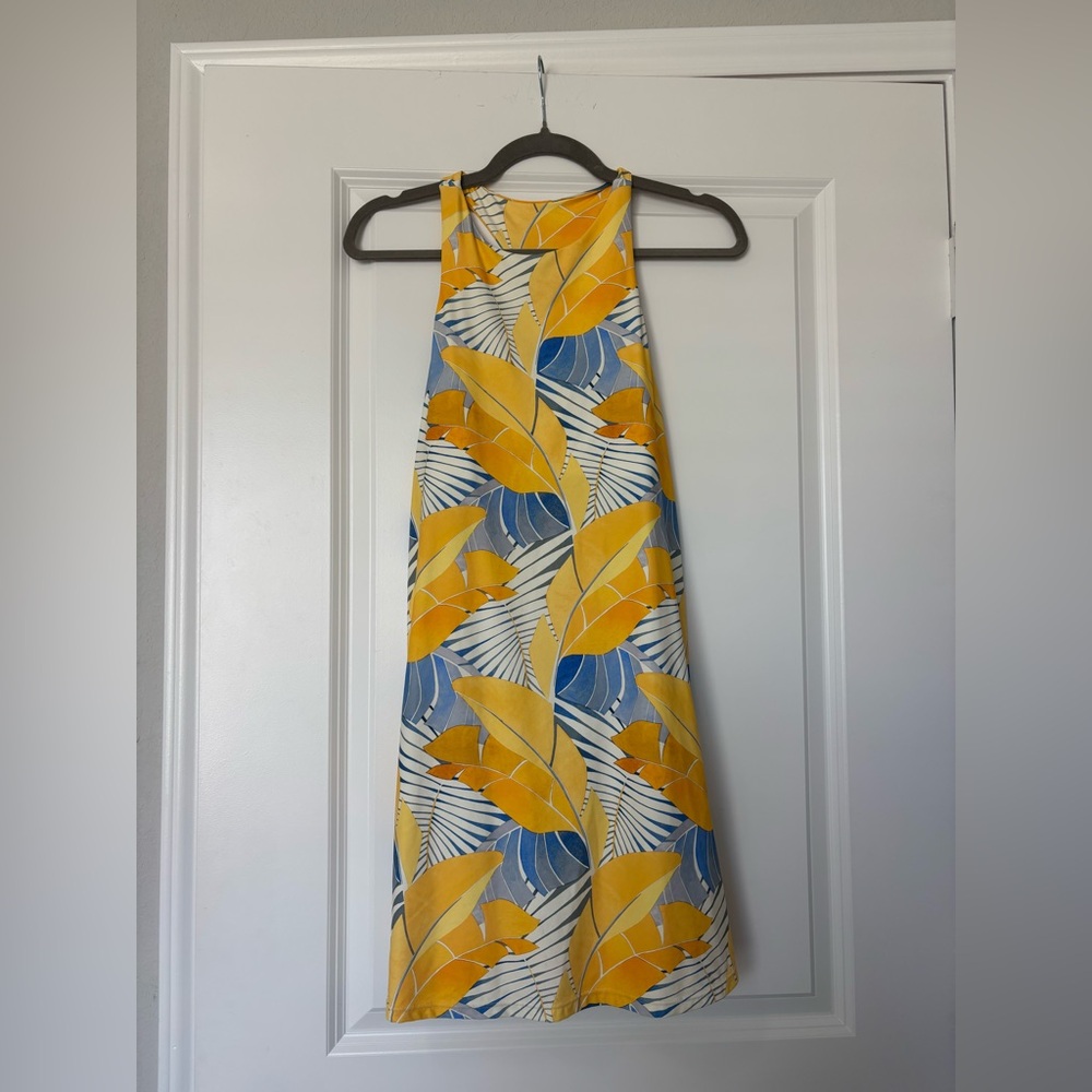 Carve Designs Yellow and Blue Tropical Print Swing Dress